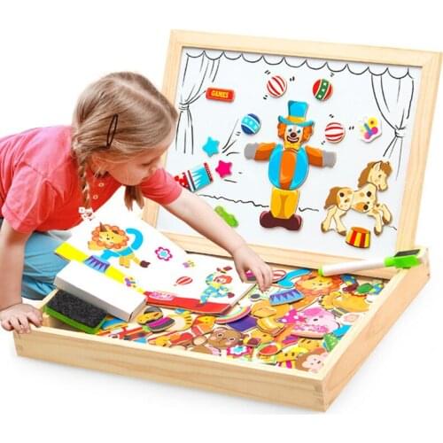 Wooden Magnetic Puzzle Animal Puzzle Writing Magnetic Drawing Board Blackboard Learning Education Toys