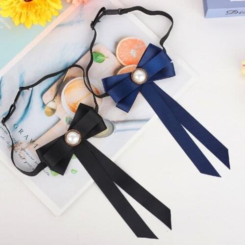 Women Office Club Wedding Suit Party Shirt Bowtie Cravat Lady Necktie Alloy Head Rhinestone Elastic Strap Ribbon Uniform Bow Tie