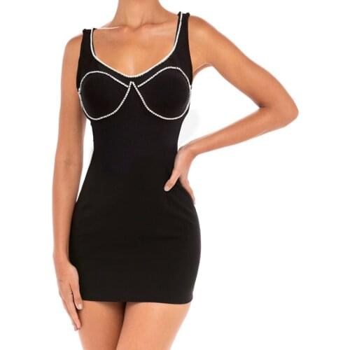 Hot Sale Women Spring Sexy O Neck Diamonds Crystal Black Bodycon Bandage Dress 2021 Elegant Evening Party Club Dress Vestidos