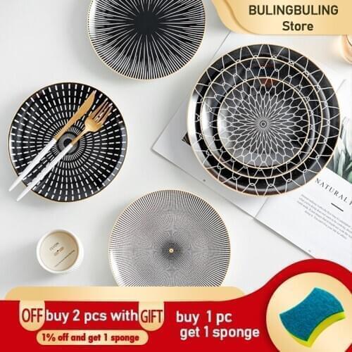 Nordic Style Household Ceramic Western Plate Steak Flat Dish Fruit Plate Decorative Ceramica Teller Porzelan Set 1PC