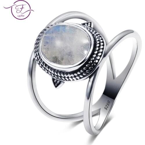 Newest Luxury Natural Rainbow Moonstone Rings For Men Women Solid 925 Silver Gemstone Jewelry Size 6-10