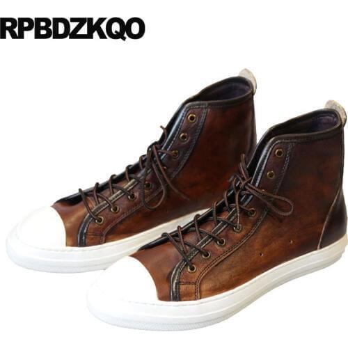 Short Trainer Full Grain Leather High Top Footwear Platform Brown Casual Sneakers Ankle Thick Soled Sole Shoes Men Booties Boots