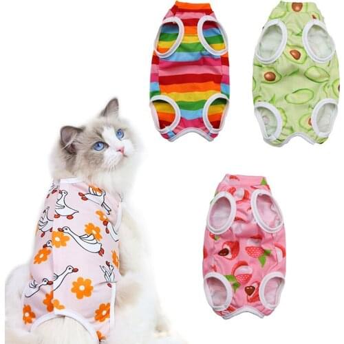 Cat Surgery Recovery Suit Printed Sleeveless Pet Tops Shirt Back Hook & Loop Closure Breathable Costume for Dog WWO66