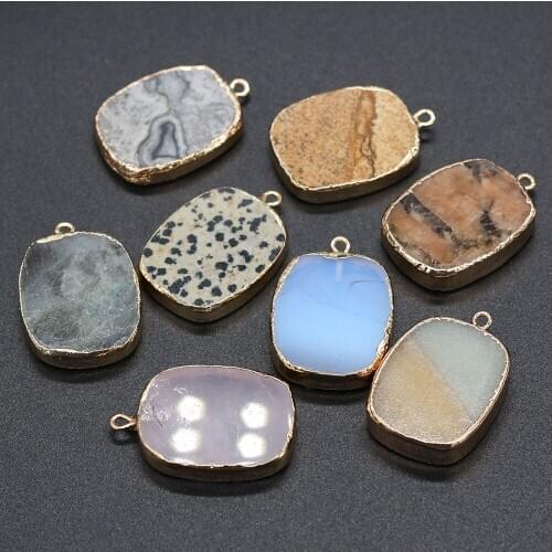 3pcs Natural Stone Charms Pendants Square Semi-precious Stones for Nacklace Bracelet Accessories Jewelry Making DIY Size 22x32mm