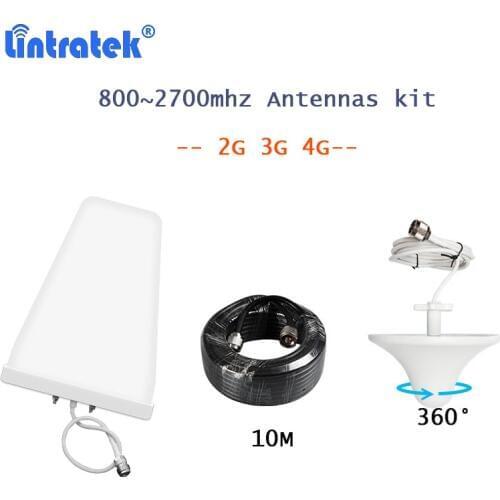 Lintratek 2G 3G 4G Signal Booster GSM Antennas kit DCS WCDMA 800~2700mhz Indoor Outdoor Antenna + 10 Meters Coaxial Cable
