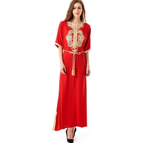 Muslim Dress Turkish India Ruffles Sleeve Embroidered Abaya Duabi Arabic Vestidos Moroccon Kaftan Islamic Party Gown Robe