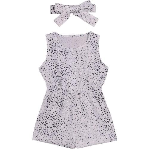 New Baby Girls 2Pcs Summer Outfits, Sleeveless Crew Neck Button Front Leopard Print Romper with Headband Set