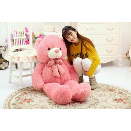 New arrival large 100cm pink teddy bear plush toy bowtie bear soft doll hug pillow birthday gift b1904