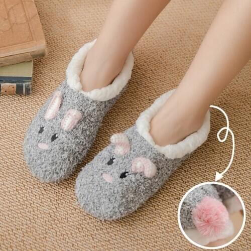 Sweet female animal slippers cozy soft home shoes for girls indoor warm fluffy slippers plush Cartoons house women socks slipper