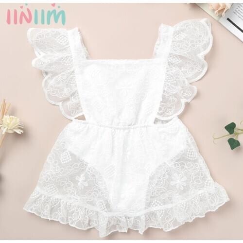 0-18 Months Newborn Baby Girl Princess Clothes White Sleeveless Lace Tulle Tutu Romper Dress For Party Wedding One-Pieces Outfit