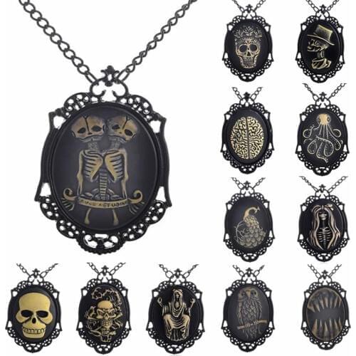 Necklace Wholesale Retro Skeleton Pendant Link Chain Cameos Necklace Jewelry Friendship Gifts K04398