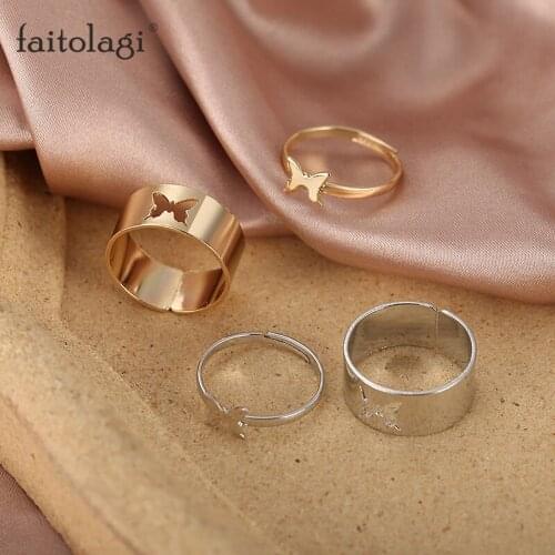 Punk Butterfly Couple Rings For Women Men Gold Silver Color Lover Butterfly Ring Unisex Set Open Ring Engagement Wedding Jewelry