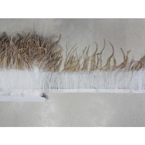 Feather Lace!2meters/lot!5-6inches 12-15cm wide Gold Painted OSTRICH Fringe,Gold+white colour,Hand painting Ostrich Feather Trim