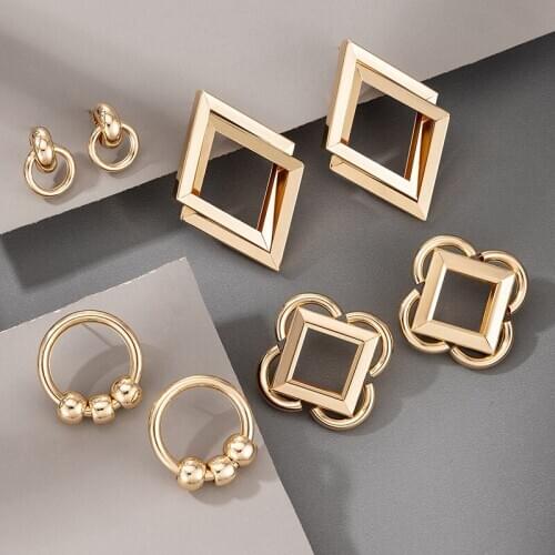 QiLuxy New Fashion Geometric Korean Stud Earrings for Women Metal Simple Gold Color Statement Earrings Wedding Jewelry Gifts