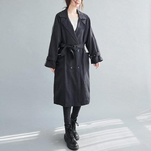 Plus Size 5XL Women Windbreaker Coat 2021 Autumn Winter Slim Long Trench Coats Women Black Overcoat Trenchcoat aq538