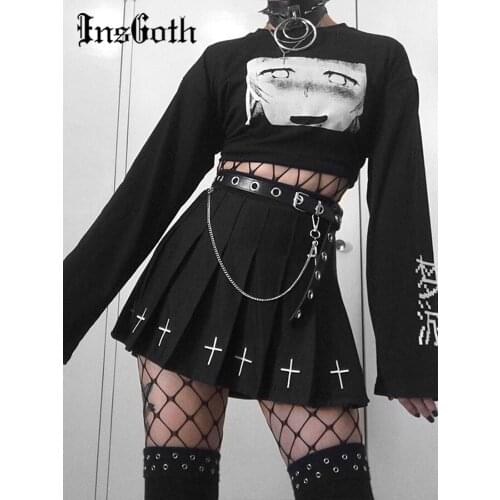 InsGoth Streetwear Punk PU Leather Belts Women Black Fashion Gothic Metal Chain High Waist Bodycon Belts