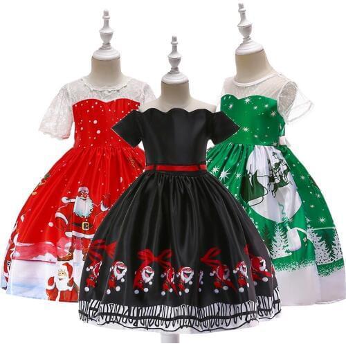 Christmas Satin Helloween Child Girls Christmas Reindeer Santa Claus Gown For Kids Princess Dress Carnaval Party Prom Dress