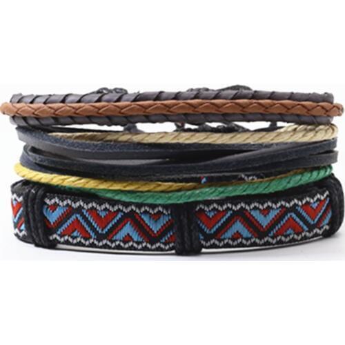 Gray Ethnic Multilayer Handmade Leather Men Bracelets Set Women Vintage Bangle Male Homme Men Jewelry Accessories