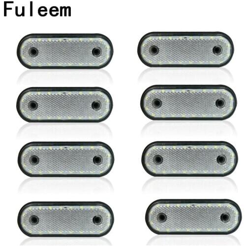 Fuleem 8PCS 24V Oval 20 Led White Side Outline Marker Lamps Lights Trailer Truck Lorry Waterproof