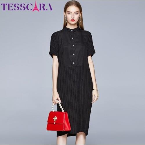 TESSCARA Women Summer Elegant Dress Shirt High Quality Long Office Party Robe Femme Vintage Patchwork Designer Casual Vestidos