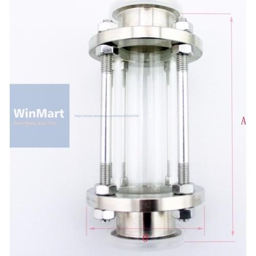 45mm Fit 1-3/4" Pipe OD 2" Tri Clamp Flow Sight Glass Diopter Tower SUS 304 Stainless Steel Sanitary Home Brew Wine Beer