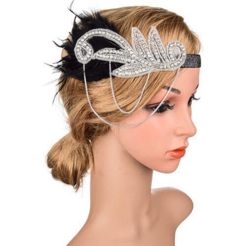 Vintage Feather Headwear Women Elegant Cosplay Handmade Rhinestones Inlaid Temperament Role Playing Party Hair Hoop Accessories
