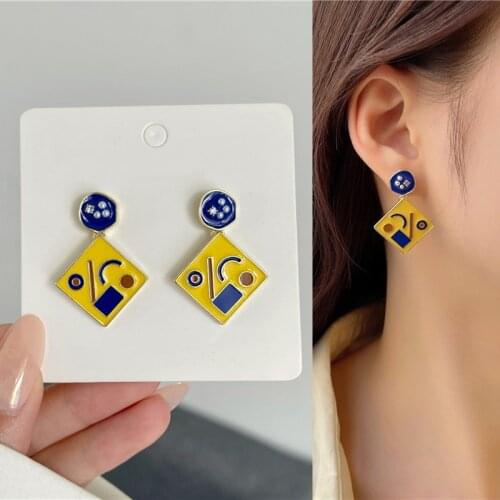 Vintage Contrast Color Graffiti Oil Painting Pendant Drop Earrings for Women Girls Teens Jewelry Earrings 2021 Trend New Arrival