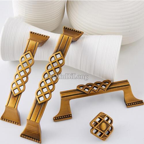 High Quality 10PCS Pure Brass Furniture Handles European Antique Drawer Wardrobe Cupboard Cabinet Kitchen Pull Handles & Knobs