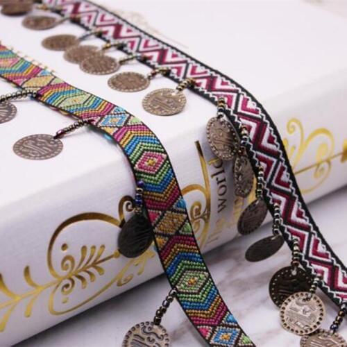 1 yard Ethnic Copper Tassel African Lace Trim Bohemian Cotton Fabric Ribbon Fringe Drop Sewing Clothes Curtains Accessories
