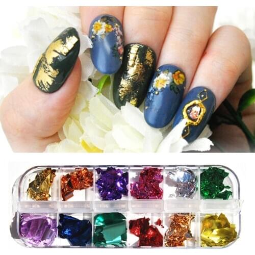 12 Color Gold Foils Gorgeous Nails Glitter Aluminum Flakes Paillette Chip Nail Design Shinny Mirror Nail Art Decoration