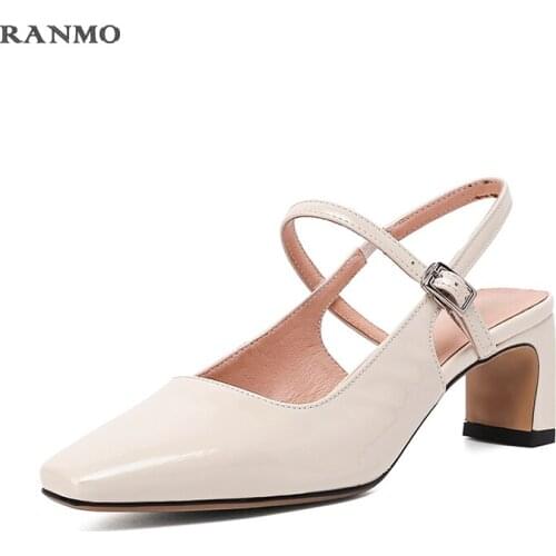 2021 New Womens Sandals Leather Sandals Square Toe Sandals High Heels Buckle Casual Womens Shoes Elegant Fashion Womens Shoes