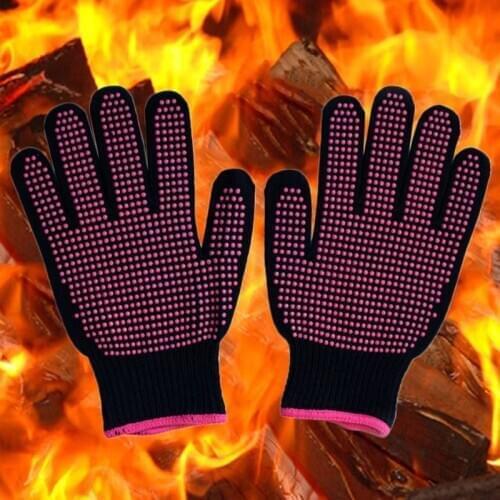 300 Centigrade Heat Resistant BBQ Gloves Cotton Silicone Non-Slip Hair Styling 28GD