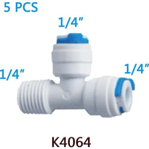 5PCS 1/4" Tube OD Hose 1/4" Maled Tee Adapter Quick Connection RO Water Connector Fittings Reverse Osmosis Aquarium System