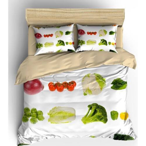 AHSNME 3D Effect Tropical Vegetables Collection Cover Set Summer Bedding Set Green Broccoli Cabbage Tomato Customized Bed Set