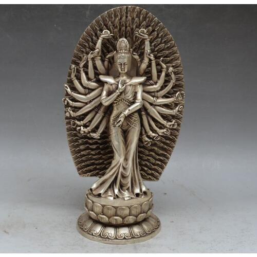 Archaize pure copper copper silver thousand hands kwan-yin stand lotus kuan Yin feng shui home furnishing articles