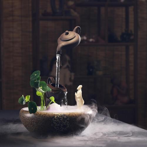 Zen water fountain Home geomantic decoration Office decorative tabletop Lucky humidifier decoration gifts