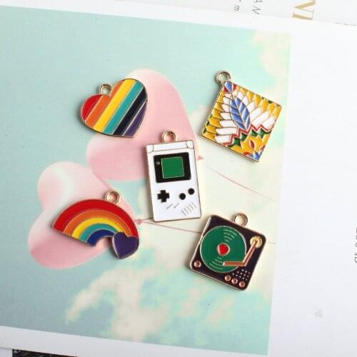 10pcs Rainbow Game Heart Music Enamel Charms Earring Charms In Jewelry Making Colorful Charms for Bracelets