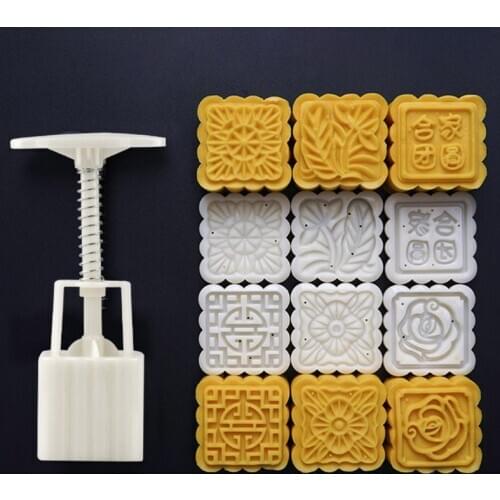 50g Moon Cake Mold 6 Stamps Square Barrel Mooncake Hand Pressure Pastry Mould DIY Bakware