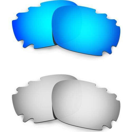 HKUCO For Jawbone Asian Fit Vented Sunglasses Replacement Polarized Lenses 2 Pairs - Blue & Silver