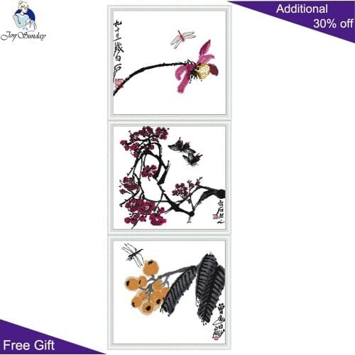Joy Sunday Qi Baishi Plum blossom Lotus Loquat H872 H873 H874 Chinese Ink Painting Flowers Home Decoration Cross Stitch kits