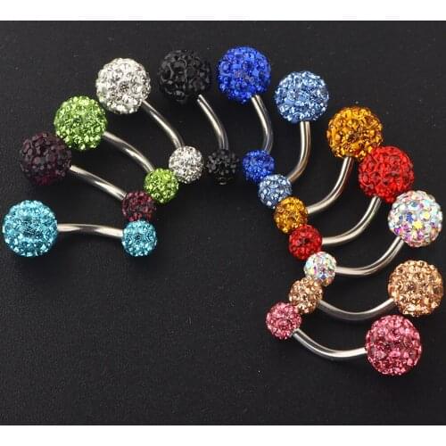 JUNLOWPY 14G Stainless Steel Belly Button Rings CZ Crystal Bell Navel Curved Barbell Wholesale Body Piercing Jewelry 50/100pcs