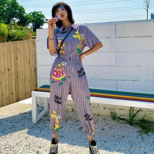 Womens jumpsuit fashion trendy brand short-sleeved jumpsuit womens summer high waist loose tooling jumpsuit trend