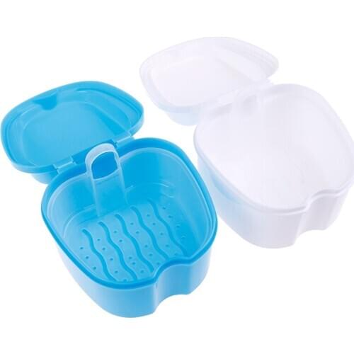 Denture Bath Box Organizer Dental False Teeth Storage Box with Hanging Net Container Cleaning Teeth Cases Artificial Tooth Boxes