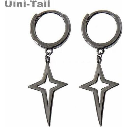 Uini-Tail Hot Sale New 925 Sterling Silver Simple Cross Star Earrings Simple Fashion Trendy Hip Hop High Quality Earrings ED680