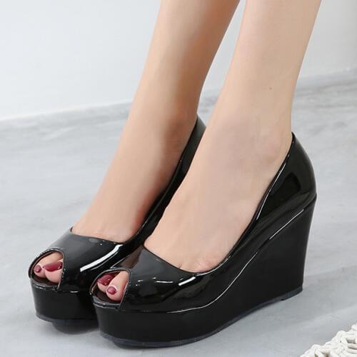 LIHUAMAO Peep toe wedges pumps women shoes high heel platform women wedding dress shoes silngback squar heel slip on