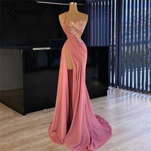 Lowime Beaded Tassel Long Party Dress High Split Side Chiffon Sexy Prom Dresses Long Plus Size African Arabic Women Evening Gown