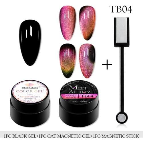 MEET ACROSS 9D Cat Eye Nail Gel Polish Magnet Varnishes Soak Off UV LED Shimmer Magnetic Lacquers DIY Design Nail Decoration