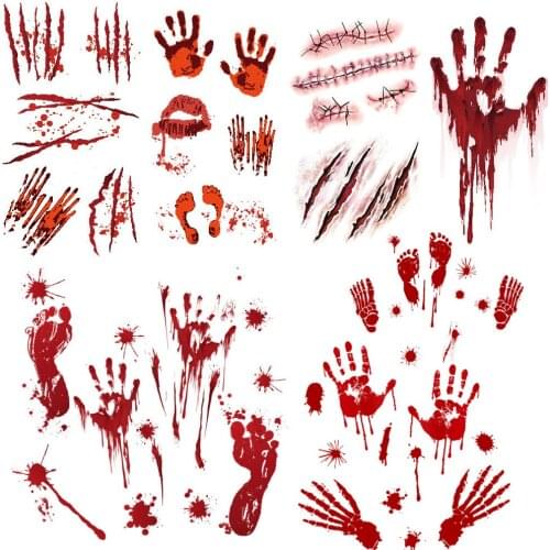 Halloween Wall Stickers Bloody Handprint Knives Axe Halloween Party Home Dedcorations Skull Scar Horrible Window Door Paste