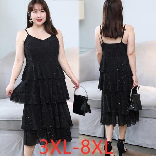 New 2021 ladies summer plus size long dress for women large sleeveless loose black sequin ruffle slip dress 4XL 5XL 6XL 7XL 8XL