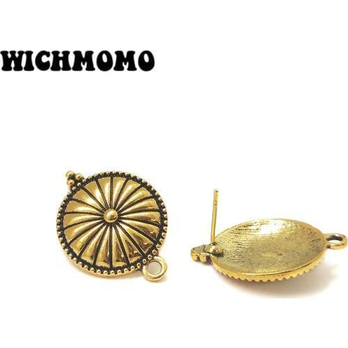 New 6pcs 27*20mm Retro Gold Zinc Alloy Sun Flowers Round Earring Base Connectors Linkers for DIY Earring Jewelry Accessories